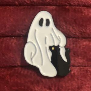 Ghost looking at cat pin 