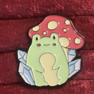 Frog crystal mushroom pin
