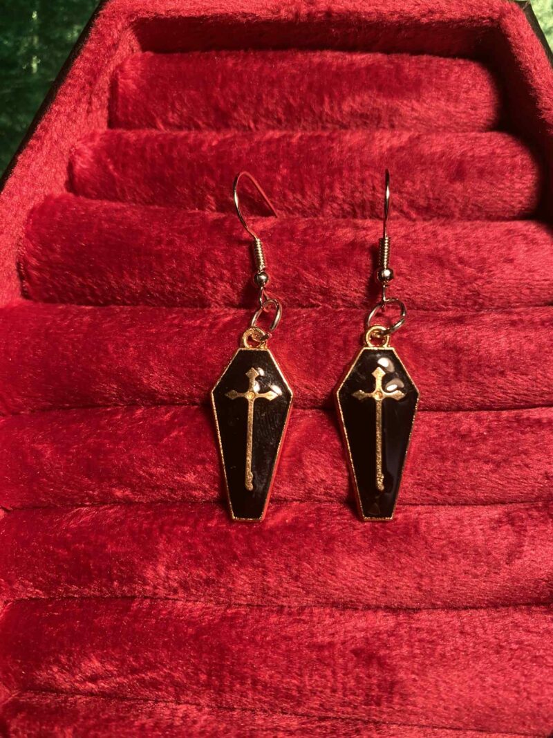 Gold and black coffin earrings