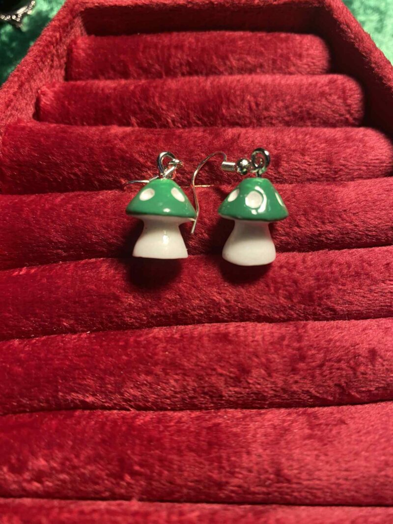 Green mushroom earrings