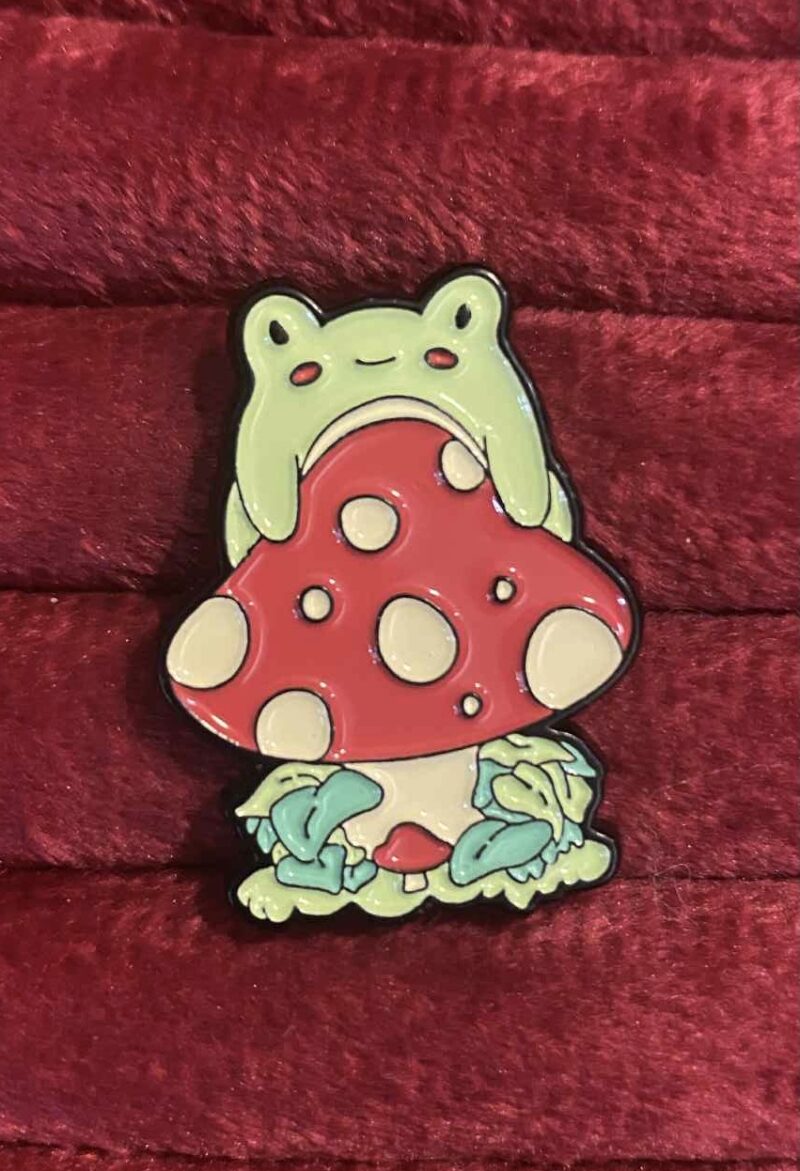 Frog on mushroom pin