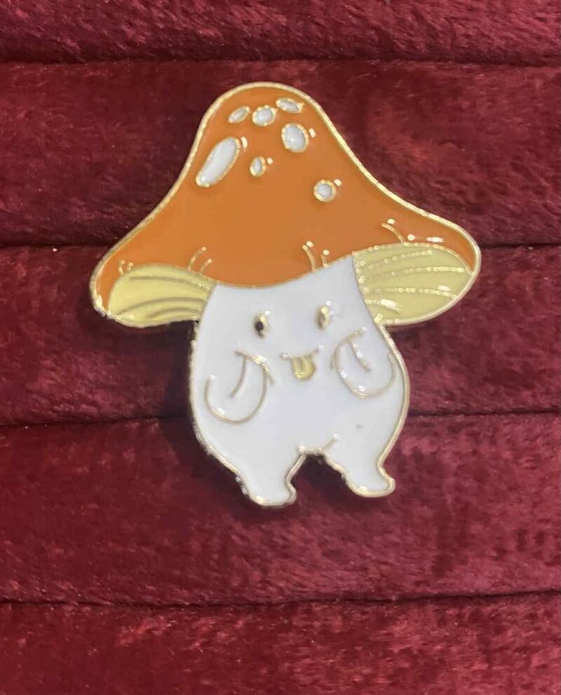 Funny face mushroom pin