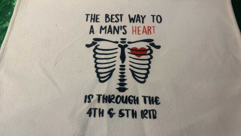 The way to a mans heart tea towel