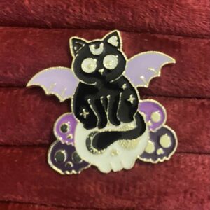 Winged magic cat pin