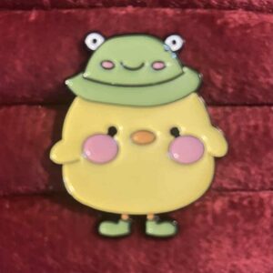 Duck in a frog hat pin 