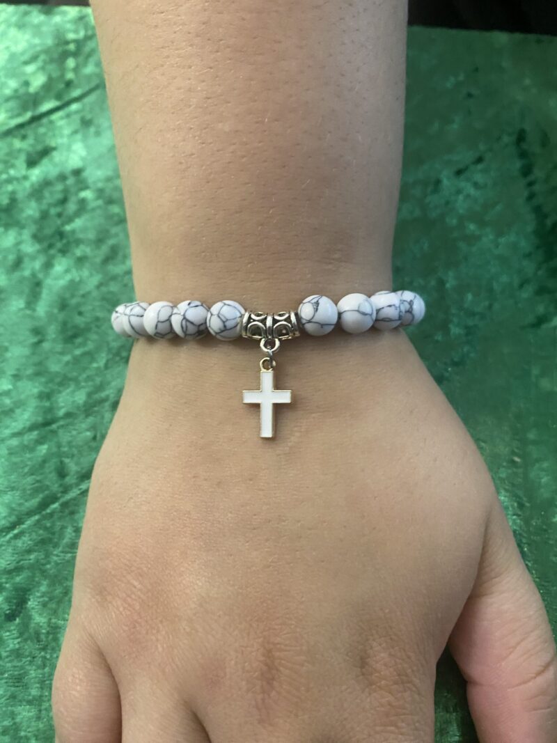 White Beaded Cross Bracelet