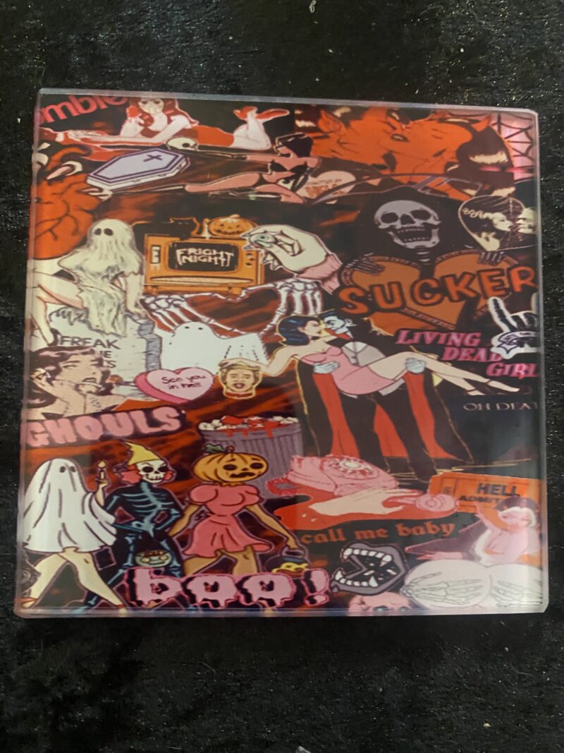 Pink Spooky Collage Glass Coaster