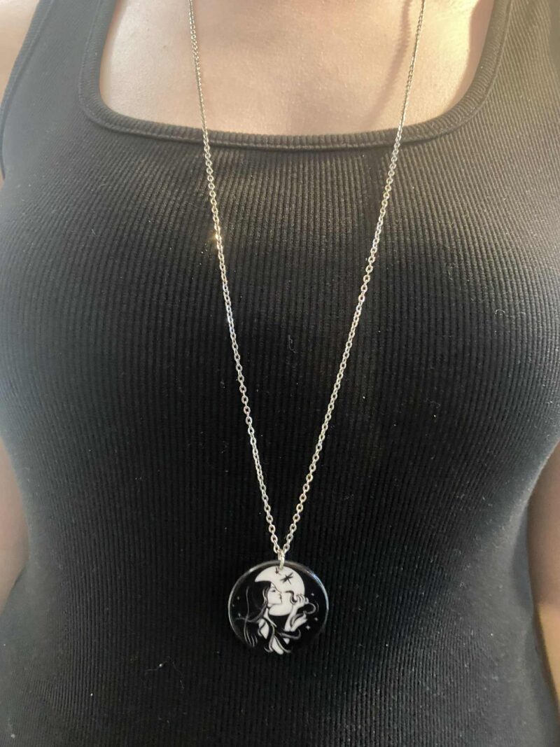 Black and White gothic Girl Necklace.