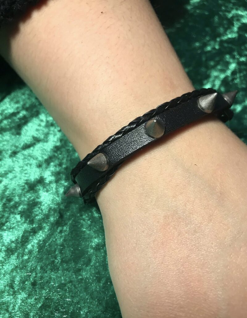 Black Spiked Leather Bracelet