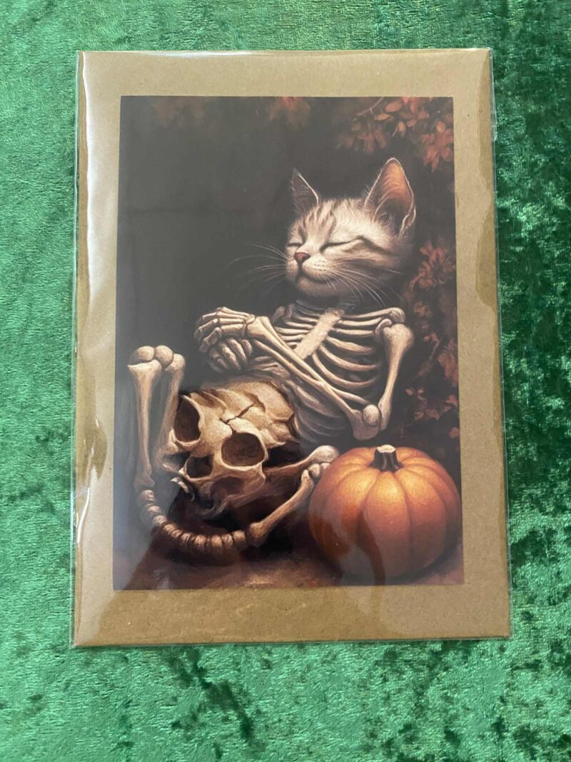 Skeleton cat card